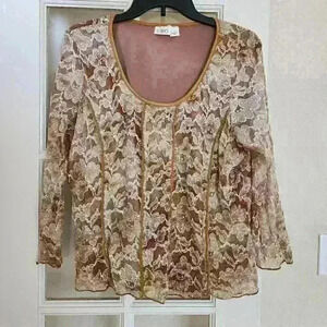 Cato Taupe and Cream Floral Lace Scoop Neck Blouse
